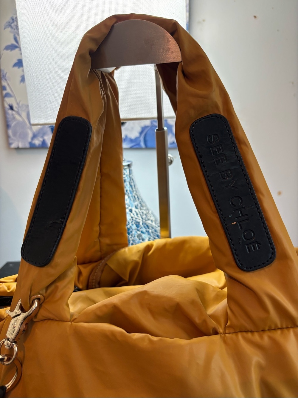 See by Chloé Joyrider Puffy Nylon Tote Bag - Saffron Yellow (with Sheep Charm!) - Picture 3 of 16